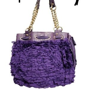 Vintage 100% Silk Chiffon Ruffle Leather purple Juicy Couture DayDreamer Bow Bag